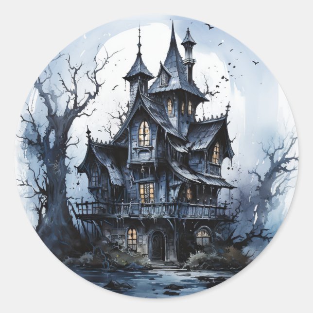 Haunted castle Halloween theme  Classic Round Sticker (Front)