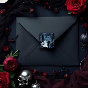 Haunted Castle Halloween Wedding or Engagement Square Sticker