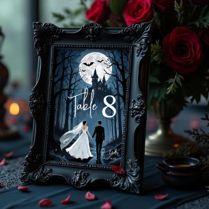 Haunted Castle Wedding Couple Spooky Forest Toward Table Number