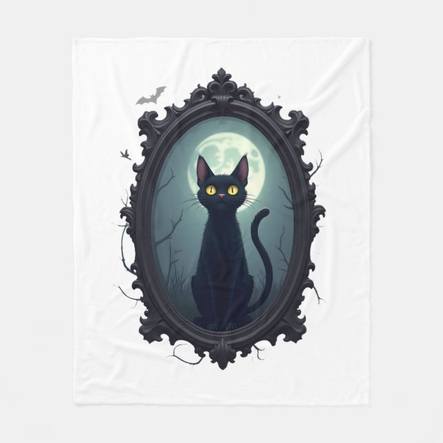 Haunted Cat Mirror Fleece Blanket (Front)