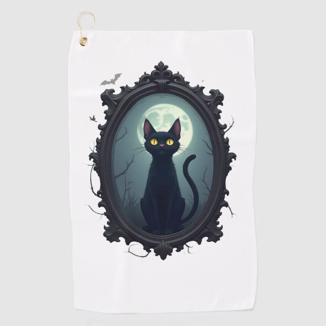 Haunted Cat Mirror Golf Towel (Front)