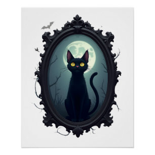 Haunted Cat Mirror Poster