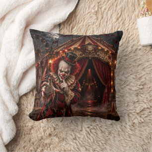 Haunted Circus Killer Clown Halloween Night Throw Pillow