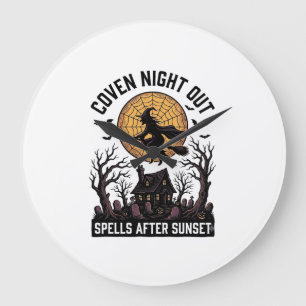 Haunted Coven Shirt Vintage Witch House Halloween Large Clock
