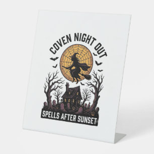 Haunted Coven Shirt Vintage Witch House Halloween  Pedestal Sign