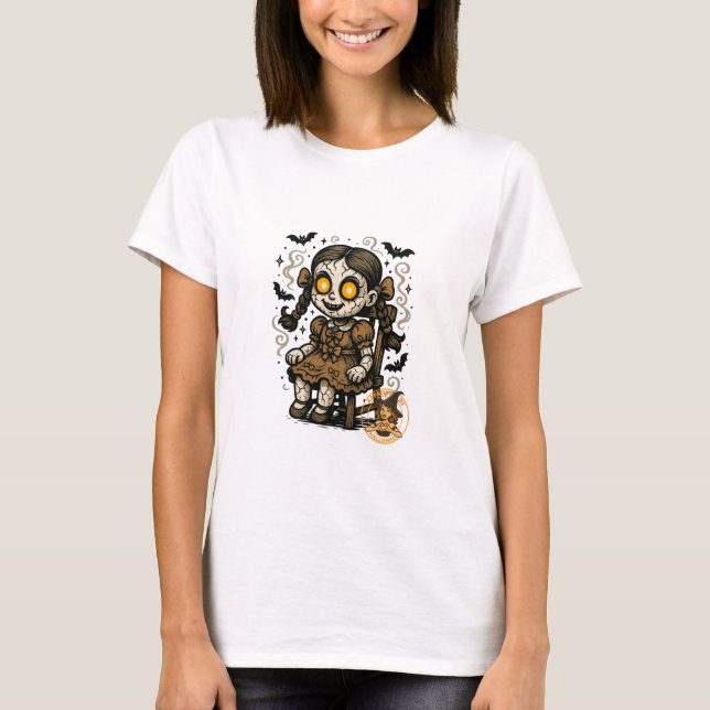 Haunted Doll – Halloween Cartoon T-Shirt (Front)