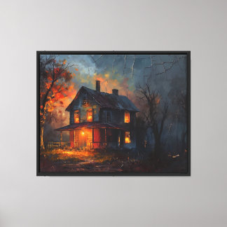 Haunted Farmhouse at Dusk Oil Painting Canvas Print