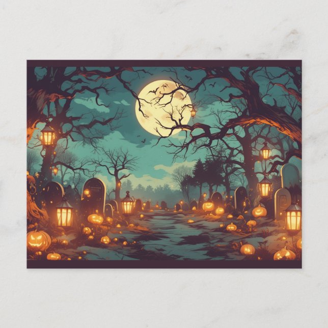 Haunted Forest Path at Halloween Night Postcard (Front)