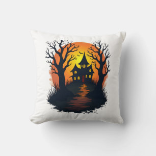Haunted Forest � Spooky Halloween Nature Tee Throw Pillow