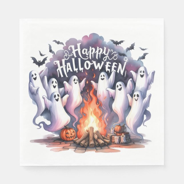 Haunted Fun Ghost Halloween Paper Napkin (Front)