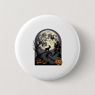Haunted Goat Moon Vintage Halloween Silhouette Art 2 Inch Round Button