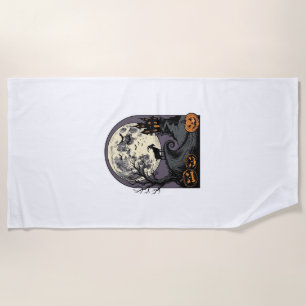 Haunted Goat Moon Vintage Halloween Silhouette Art Beach Towel