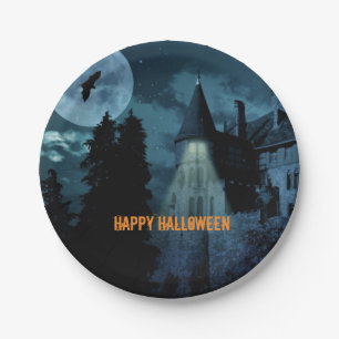 Haunted Goth Mansion Halloween Paper Plate