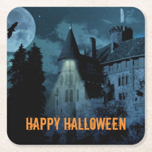 Haunted Goth Mansion Halloween  Square Paper Coaster