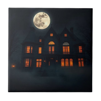 Haunted Gothic Mansion Halloween Ceramic Tile
