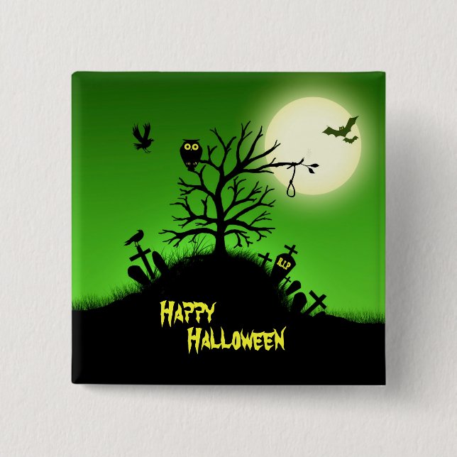 Haunted Grave Yard Halloween Decorative 2 Inch Square Button (Front)