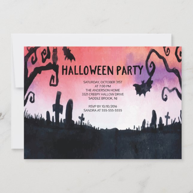 Haunted Graveyard Halloween Party Invitations (Front)