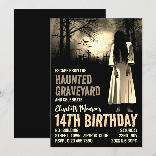 Haunted Graveyard Theme Escape Room Birthday Party Invitation (Front/Back)