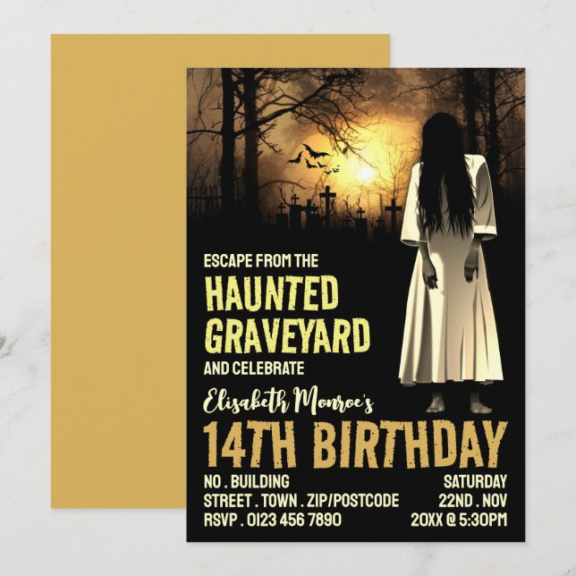 Haunted Graveyard Theme Escape Room Birthday Party Invitation (Front/Back)