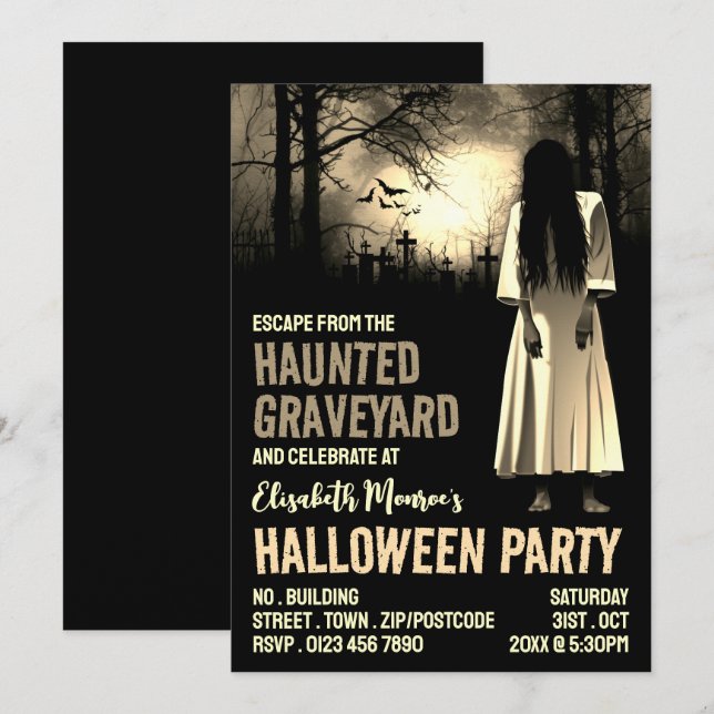 Haunted Graveyard Theme Escape Room Halloween Invitation (Front/Back)