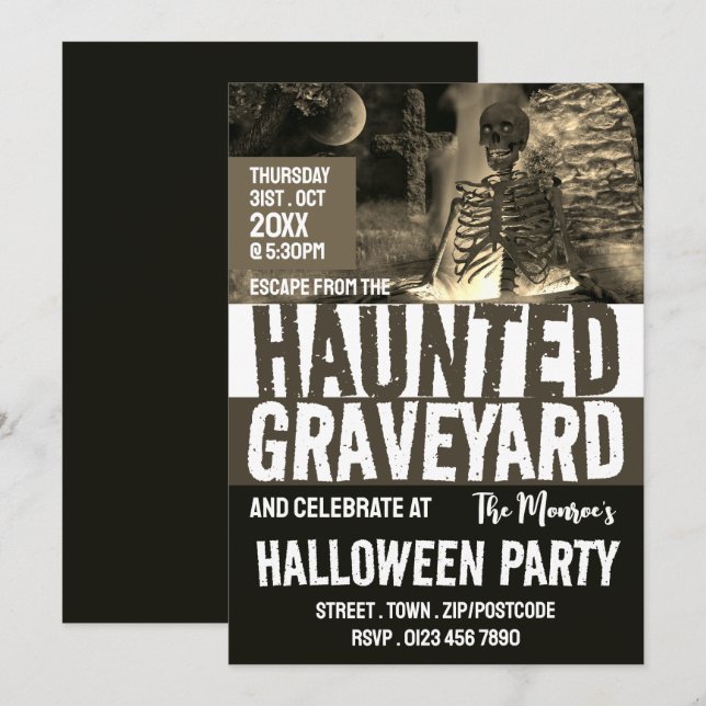 Haunted Graveyard Theme Escape Room Halloween Invitation (Front/Back)