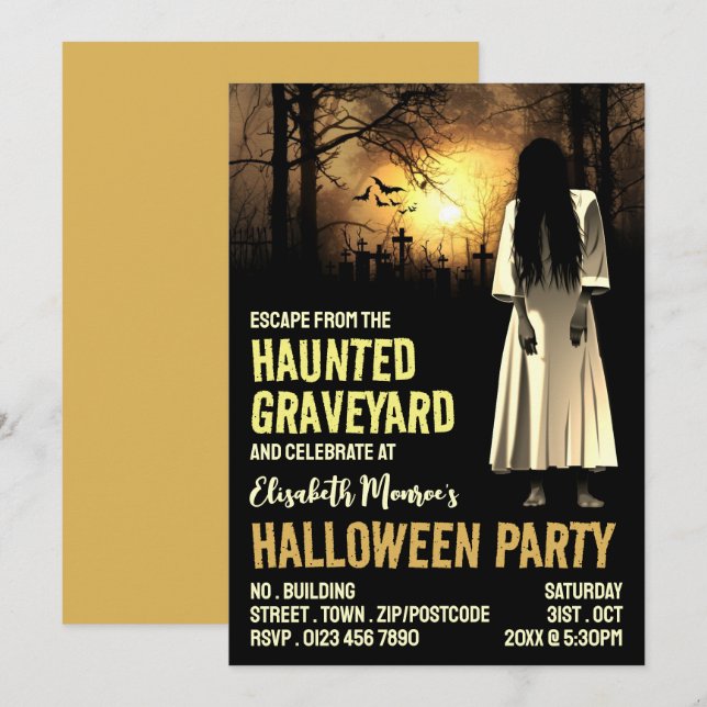 Haunted Graveyard Theme Escape Room Halloween Invitation (Front/Back)
