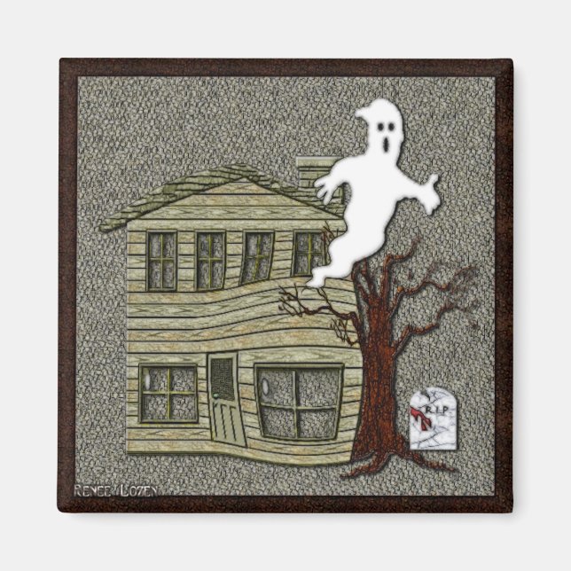 Haunted Halloween Cartoon Magnet (Front)