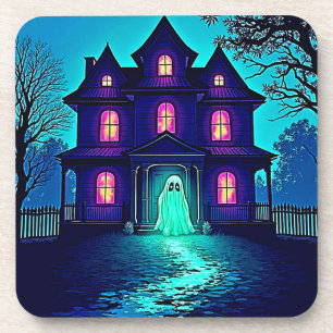 Haunted Halloween Ghost House Design Coaster