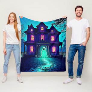 Haunted Halloween Ghost House Design Fleece Blanket