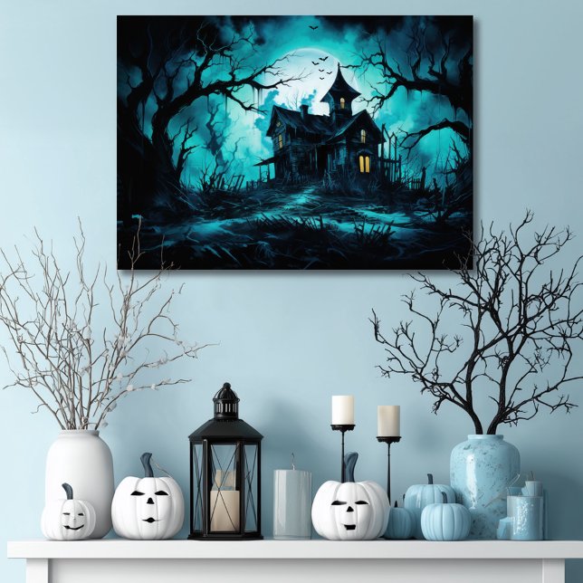 Haunted Halloween House at Blue Dusk Canvas Print (Creator Uploaded)