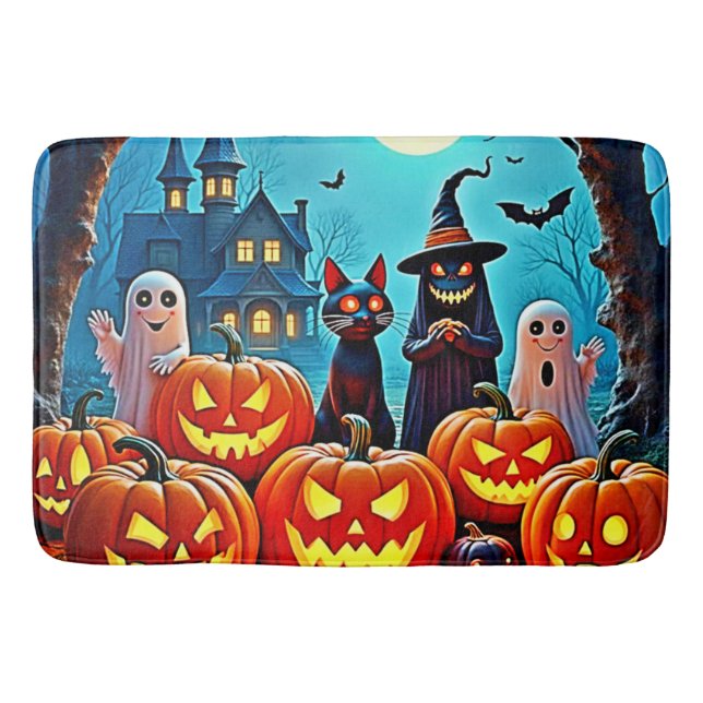 Haunted Halloween Night Design Bath Mat (Front)