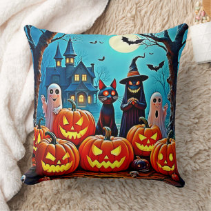 Haunted Halloween Night Design Throw Pillow