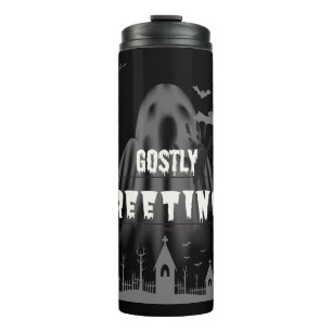 Haunted Halloween Night Spooky Graveyard Greetings Thermal Tumbler