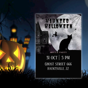 Haunted Halloween Office Party Black Cat  Invitation