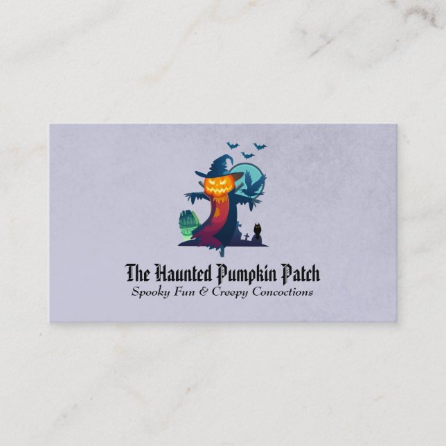 Haunted Halloween Pumpkin Head Scarecrow Spooky Business Card (Front)