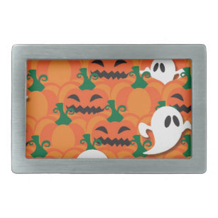 Haunted Halloween Pumpkin Patch Ghosts Rectangular Belt Buckle