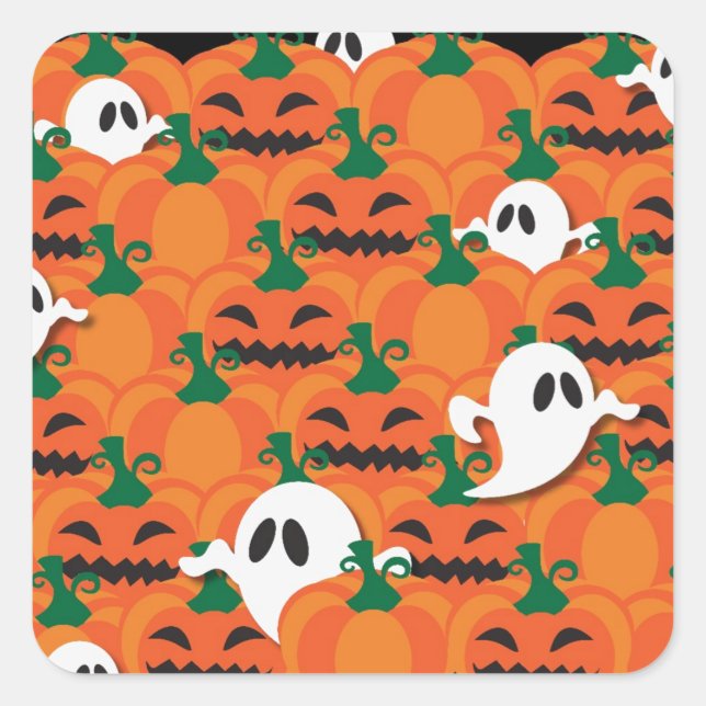 Haunted Halloween Pumpkin Patch Ghosts Square Sticker (Front)