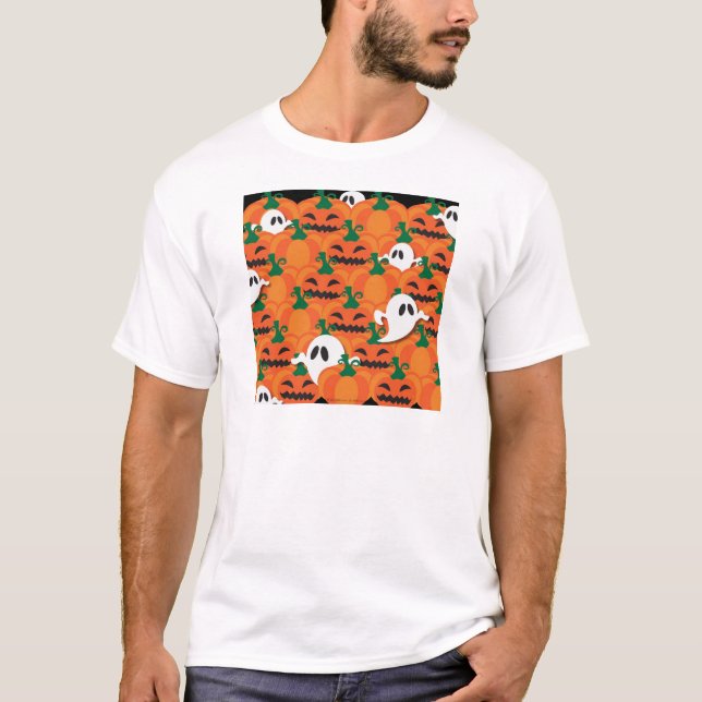 Haunted Halloween Pumpkin Patch Ghosts T-Shirt (Front)