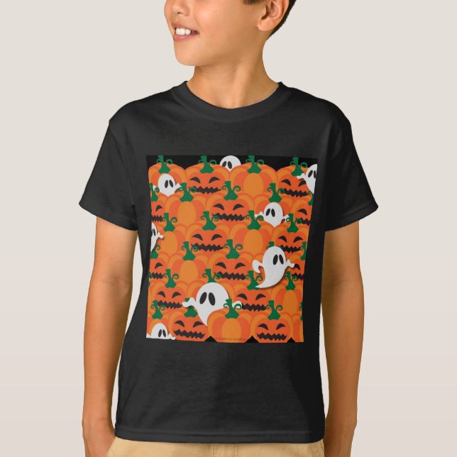 Haunted Halloween Pumpkin Patch Ghosts T-Shirt (Front)