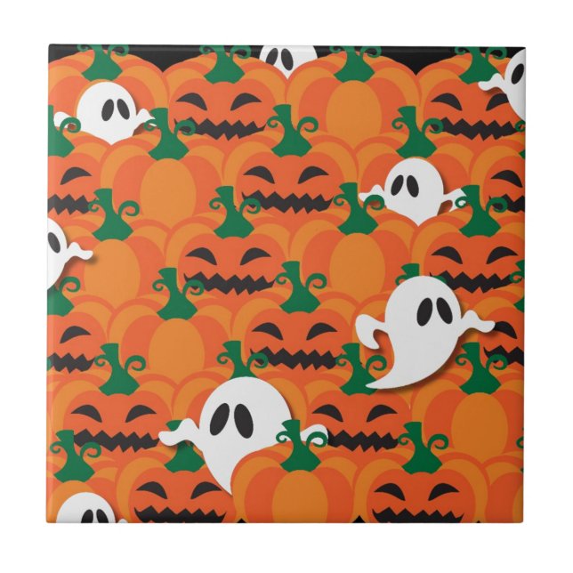 Haunted Halloween Pumpkin Patch Ghosts Tile (Front)
