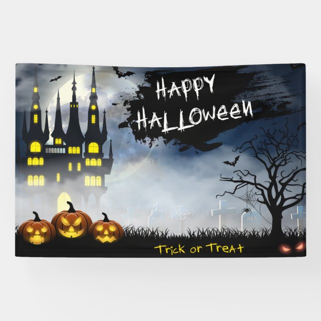 Haunted Halloween Scene Banner (Horizontal)
