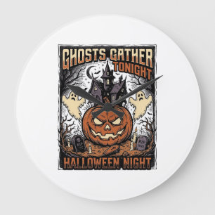 Haunted Halloween Shirt Vintage Ghost Pumpkin Art Large Clock