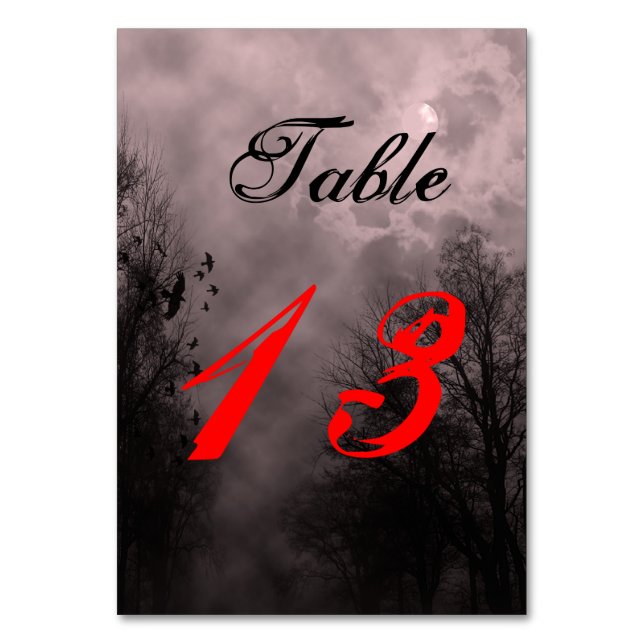 Haunted Halloween Sky Red Mist Custom Table Card (Front)