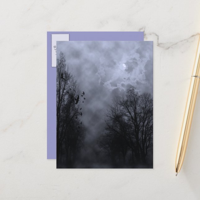 Haunted Halloween Sky with Ravens Postcard (Front/Back In Situ)