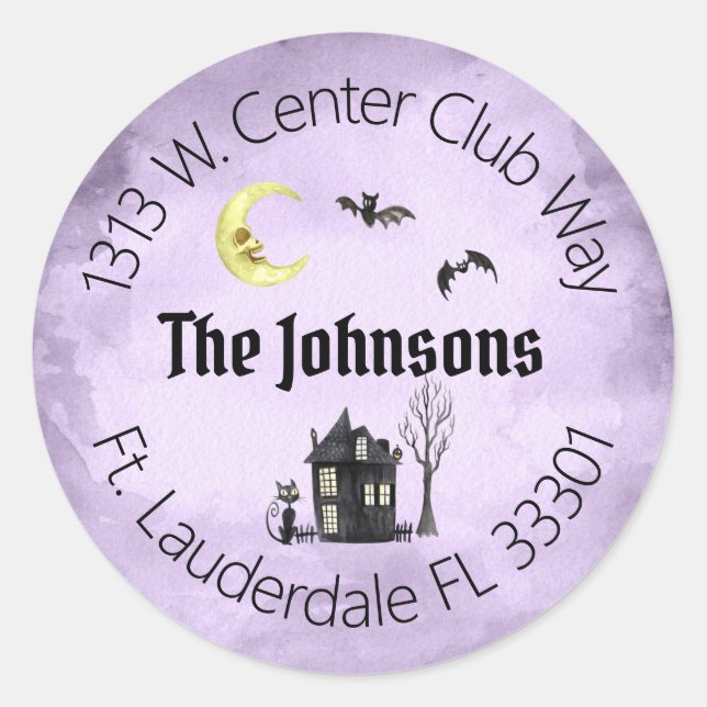 Haunted Halloween Spooky Purple Address Labels (Front)