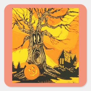 Haunted Halloween Tree Square Stickers
