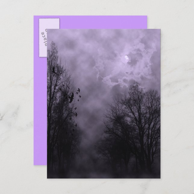 Haunted Halloween Violet Mist Sky with Ravens Postcard (Front/Back)