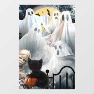 Haunted Halloween with Ghosts, Mummy,and Black Cat Window Cling
