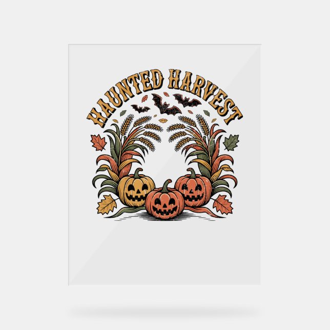 Haunted Harvest Retro Halloween Pumpkin Acrylic Sign (Front)