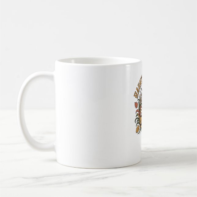 Haunted Harvest Retro Halloween Pumpkin Coffee Mug (Left)